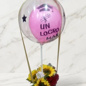 Caja Elegante de Girasoles y Rosas Rojas con Globo de Logro